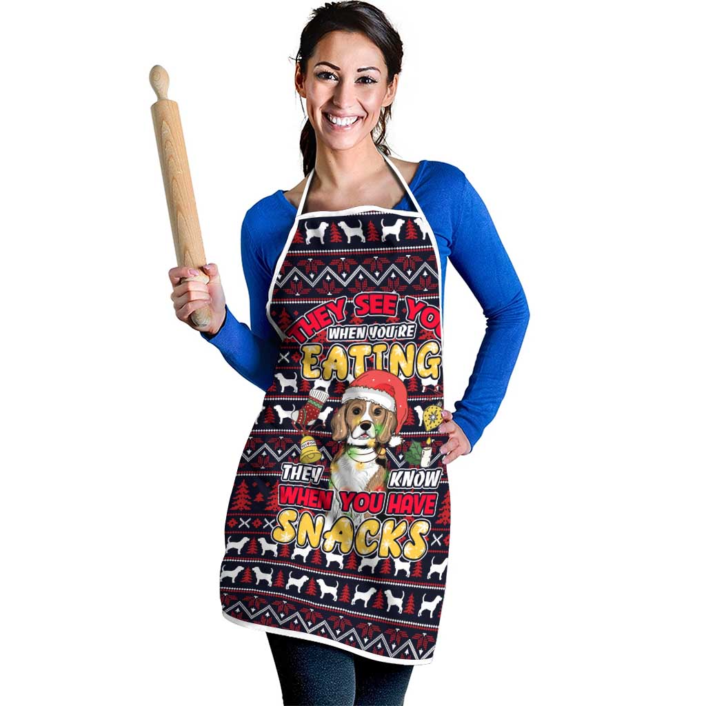 Beagle Dog They Know When You Have Snacks Christmas Apron Xmas Holiday Patterns - Wonder Print Shop