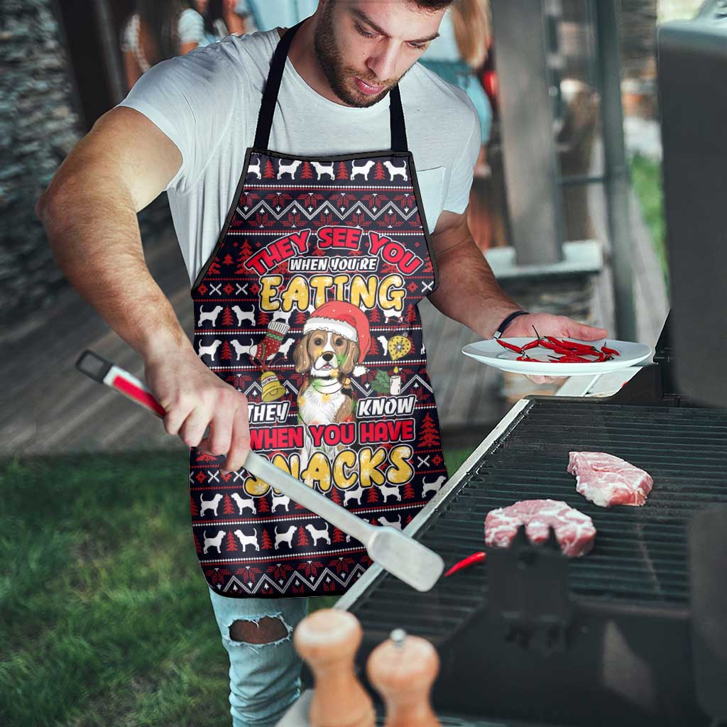 Beagle Dog They Know When You Have Snacks Christmas Apron Xmas Holiday Patterns - Wonder Print Shop