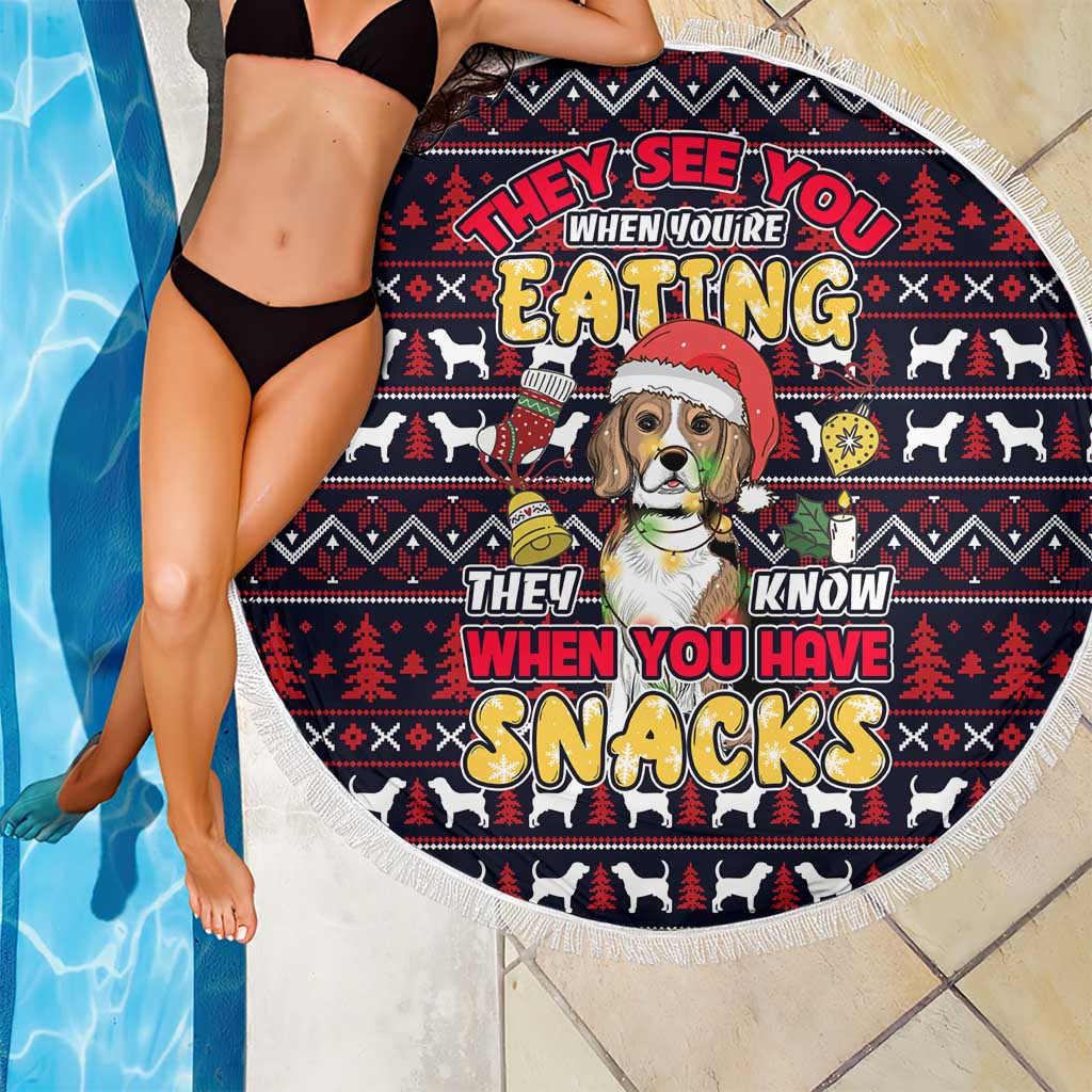 Beagle Dog They Know When You Have Snacks Christmas Beach Blanket Xmas Holiday Patterns - Wonder Print Shop