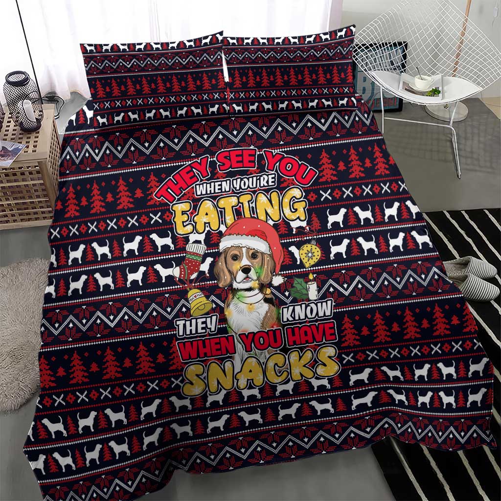 Beagle Dog They Know When You Have Snacks Christmas Bedding Set Xmas Holiday Patterns - Wonder Print Shop