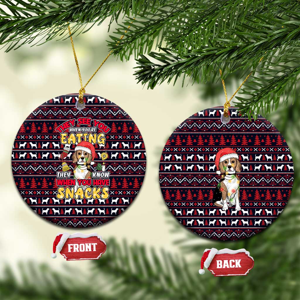 Beagle Dog They Know When You Have Snacks Christmas Ceramic Ornament Xmas Holiday Patterns - Wonder Print Shop
