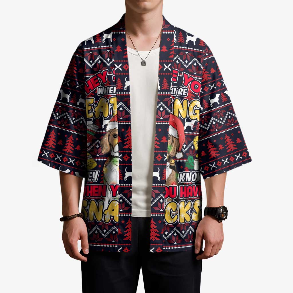 Beagle Dog They Know When You Have Snacks Christmas Kimono Xmas Holiday Patterns - Wonder Print Shop