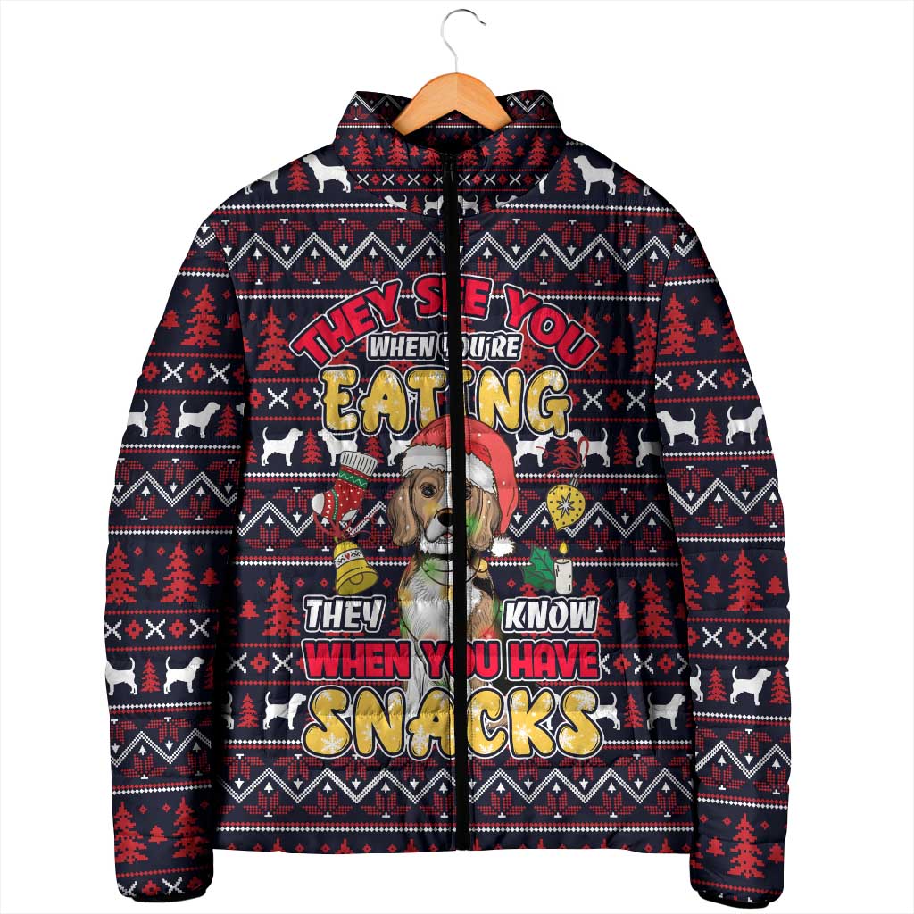 Beagle Dog They Know When You Have Snacks Christmas Padded Jacket Xmas Holiday Patterns - Wonder Print Shop