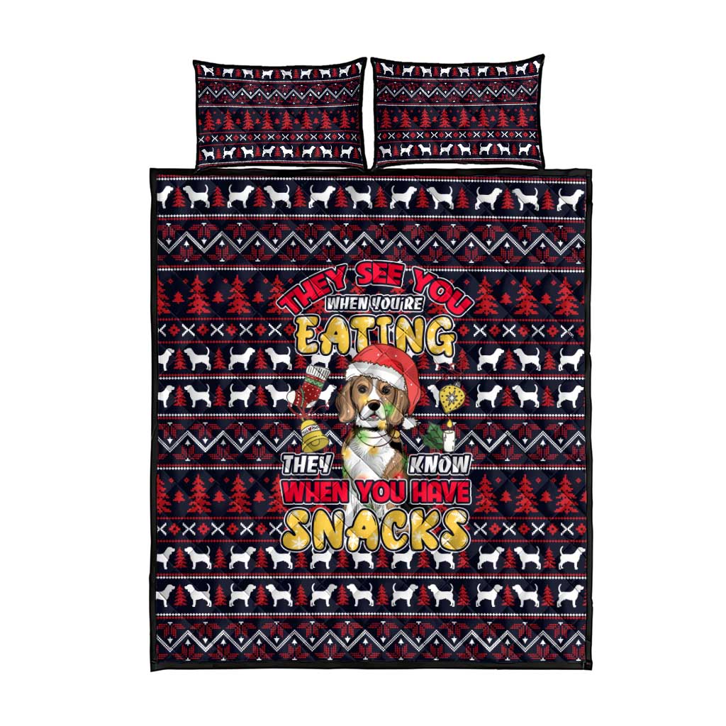 Beagle Dog They Know When You Have Snacks Christmas Quilt Bed Set Xmas Holiday Patterns - Wonder Print Shop