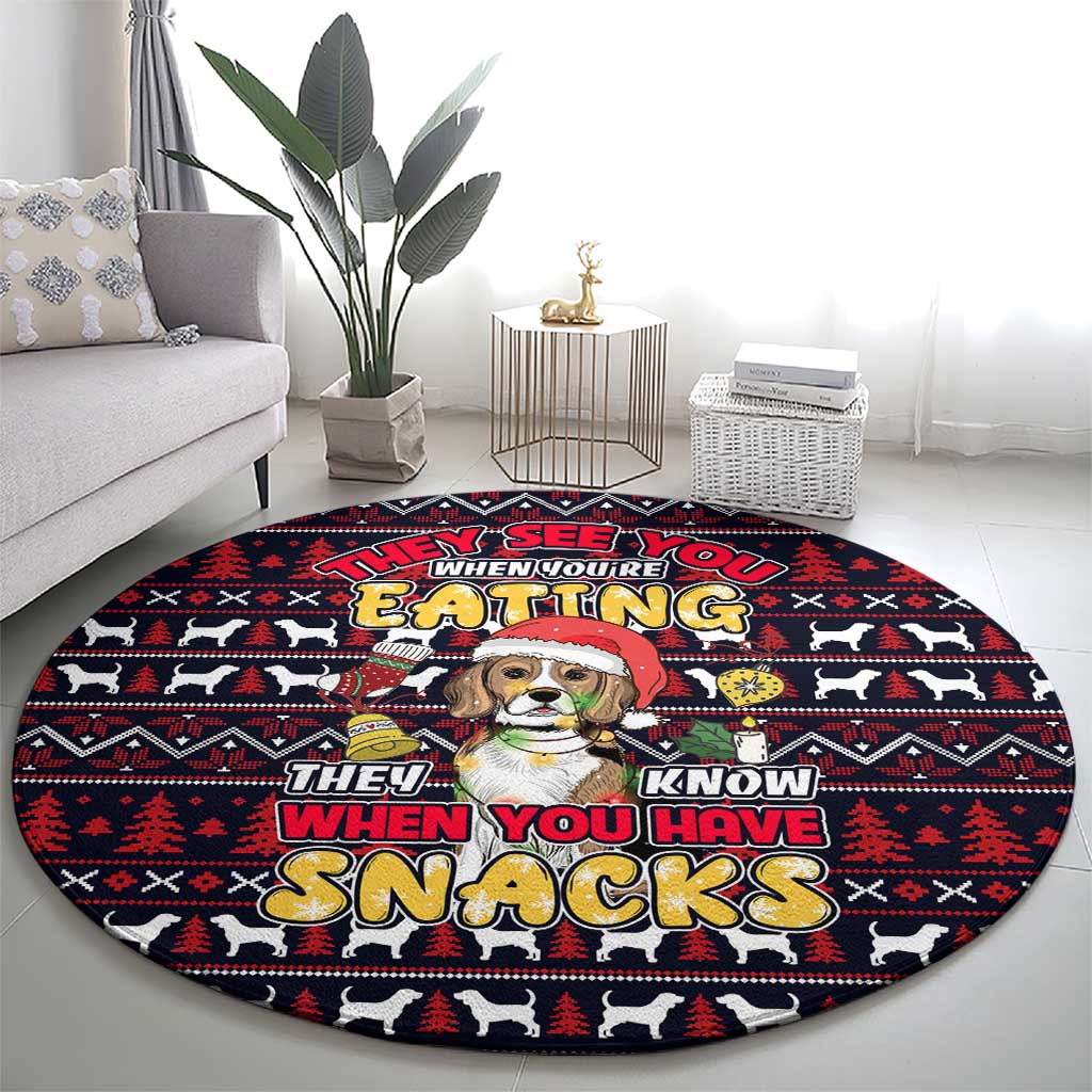 Beagle Dog They Know When You Have Snacks Christmas Round Carpet Xmas Holiday Patterns - Wonder Print Shop