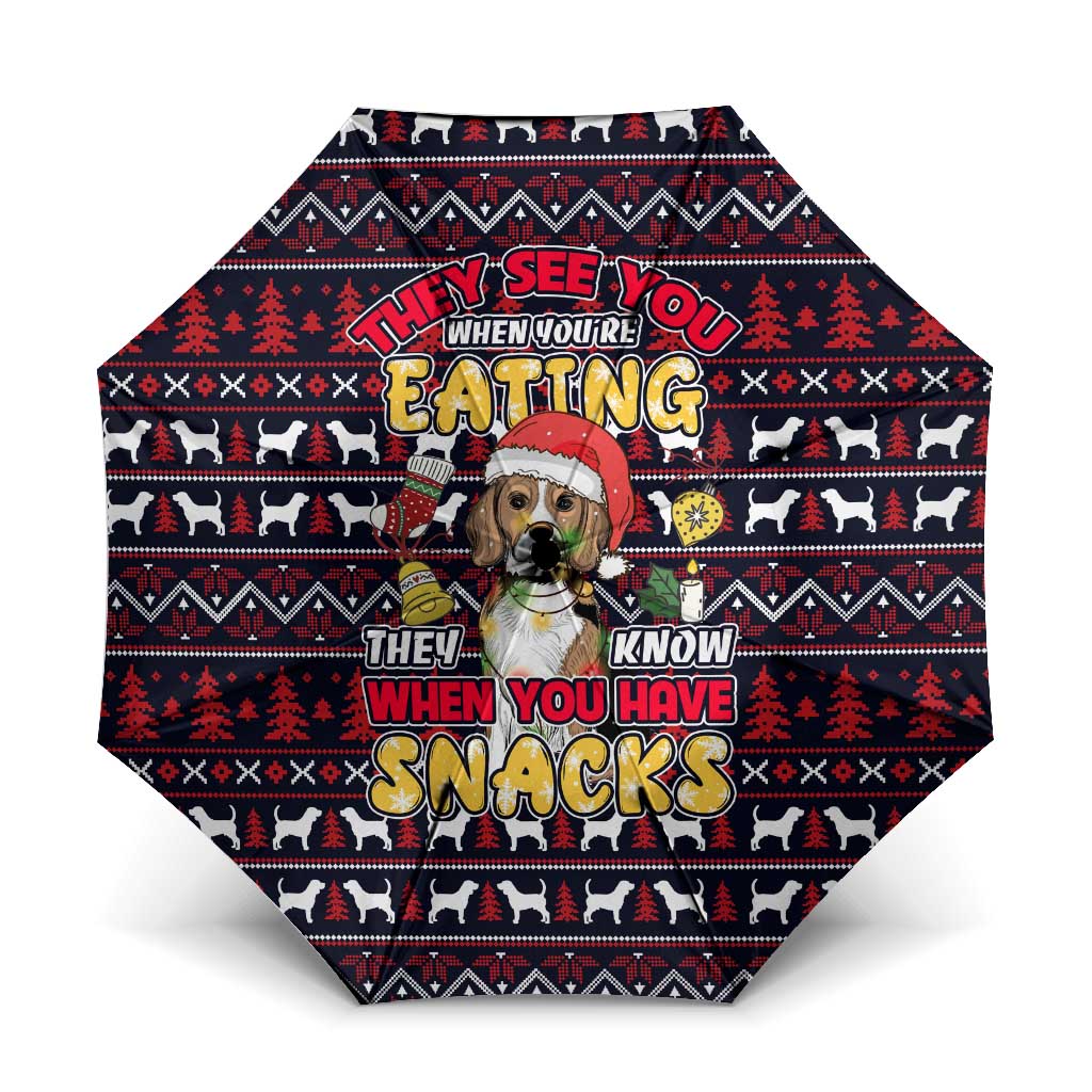 Beagle Dog They Know When You Have Snacks Christmas Umbrella Xmas Holiday Patterns - Wonder Print Shop
