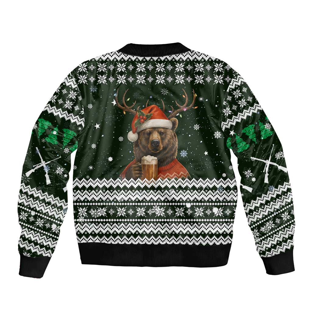 Bear Hunting and Beer Christmas Bomber Jacket Xmas Holiday Patterns - Wonder Print Shop
