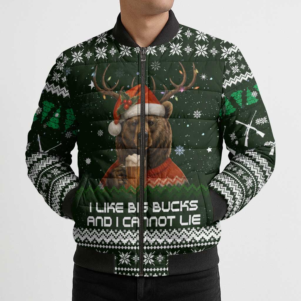 Bear Hunting and Beer Christmas Bomber Puffer Jacket Xmas Holiday Patterns - Wonder Print Shop