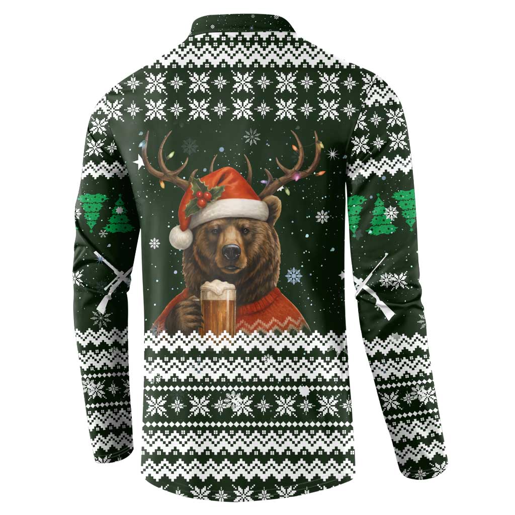 Bear Hunting and Beer Christmas Button Sweatshirt Xmas Holiday Patterns - Wonder Print Shop