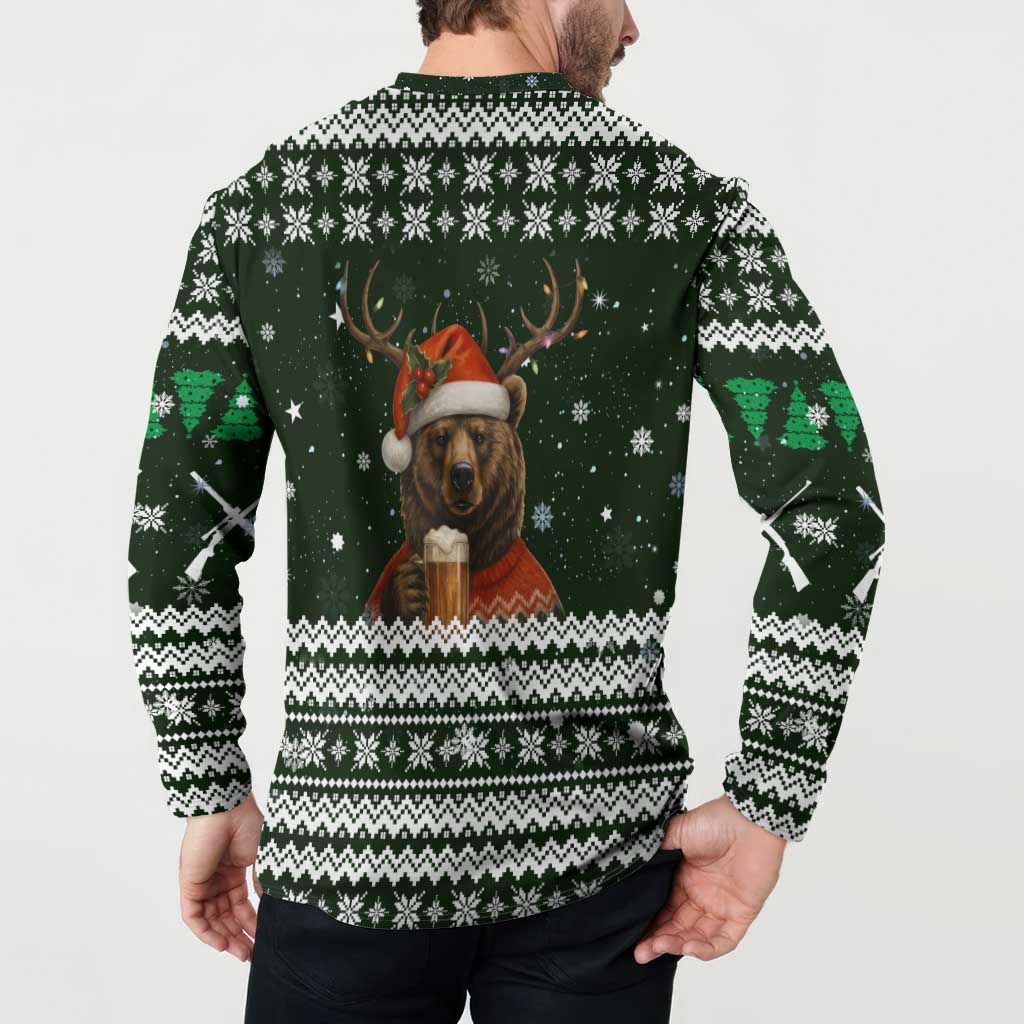 Bear Hunting and Beer Christmas Button Sweatshirt Xmas Holiday Patterns - Wonder Print Shop