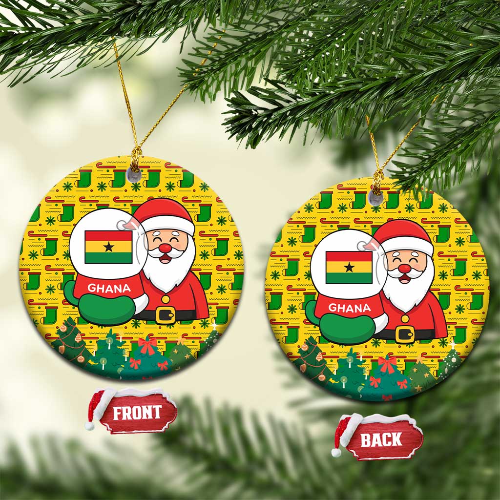 Ghana Christmas Ceramic Ornament with Santa Ornament National Coat of Arms and Festive - Wonder Print Shop