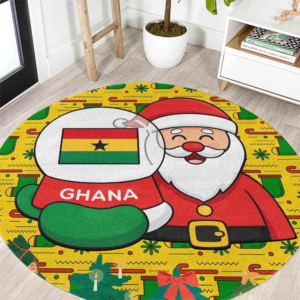 Ghana Christmas Round Carpet with Santa Ornament National Coat of Arms and Festive - Wonder Print Shop