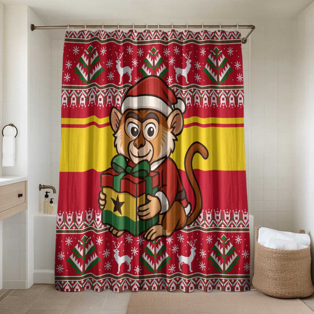 Ghana Christmas Bathroom Set with Monkey Holding Gift Ghana Map and Festive - Wonder Print Shop