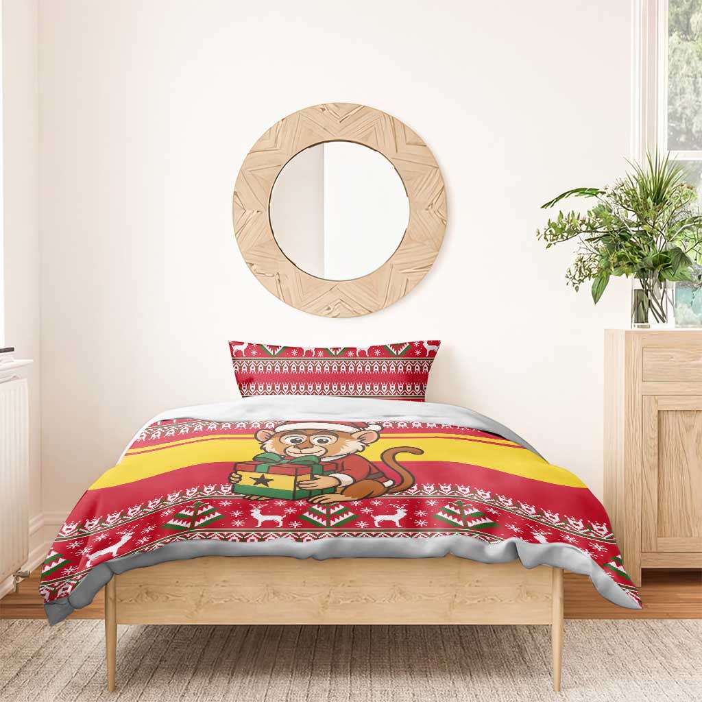Ghana Christmas Bedding Set with Monkey Holding Gift Ghana Map and Festive - Wonder Print Shop