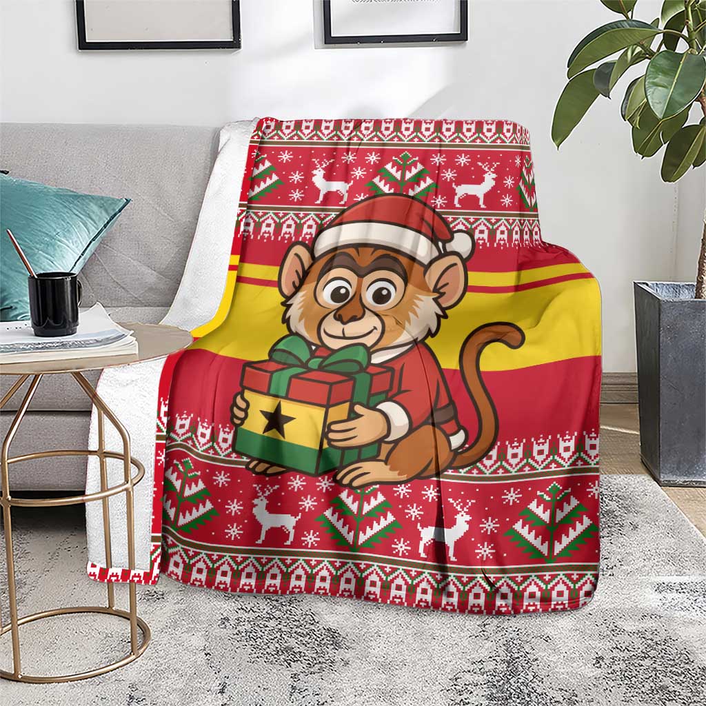 Ghana Christmas Blanket with Monkey Holding Gift Ghana Map and Festive - Wonder Print Shop