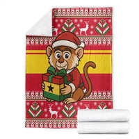 Ghana Christmas Blanket with Monkey Holding Gift Ghana Map and Festive - Wonder Print Shop