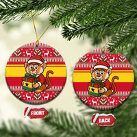 Ghana Christmas Ceramic Ornament with Monkey Holding Gift Ghana Map and Festive - Wonder Print Shop