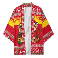 Ghana Christmas Kimono with Monkey Holding Gift Ghana Map and Festive - Wonder Print Shop