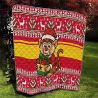 Ghana Christmas Quilt with Monkey Holding Gift Ghana Map and Festive - Wonder Print Shop
