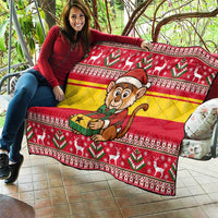Ghana Christmas Quilt with Monkey Holding Gift Ghana Map and Festive - Wonder Print Shop