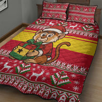 Ghana Christmas Quilt Bed Set with Monkey Holding Gift Ghana Map and Festive - Wonder Print Shop