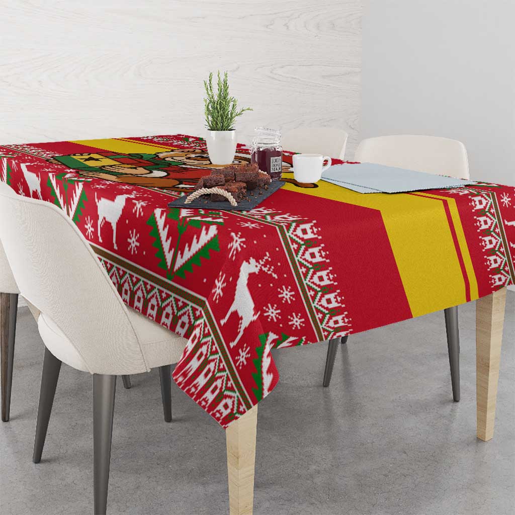 Ghana Christmas Tablecloth with Monkey Holding Gift Ghana Map and Festive - Wonder Print Shop