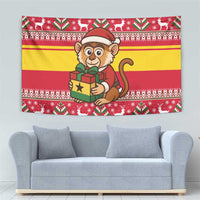 Ghana Christmas Tapestry with Monkey Holding Gift Ghana Map and Festive - Wonder Print Shop