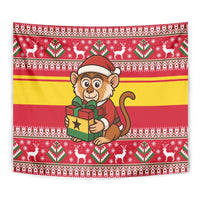 Ghana Christmas Tapestry with Monkey Holding Gift Ghana Map and Festive - Wonder Print Shop