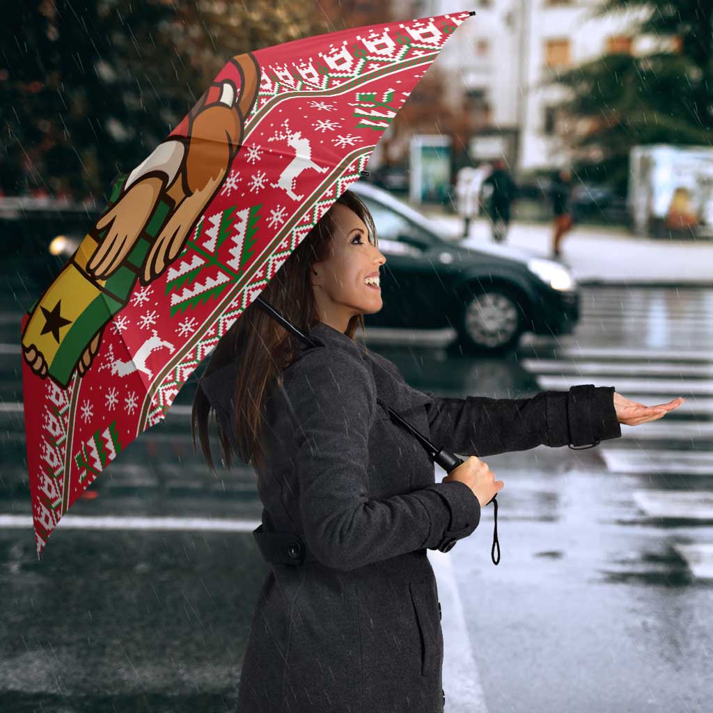 Ghana Christmas Umbrella with Monkey Holding Gift Ghana Map and Festive - Wonder Print Shop