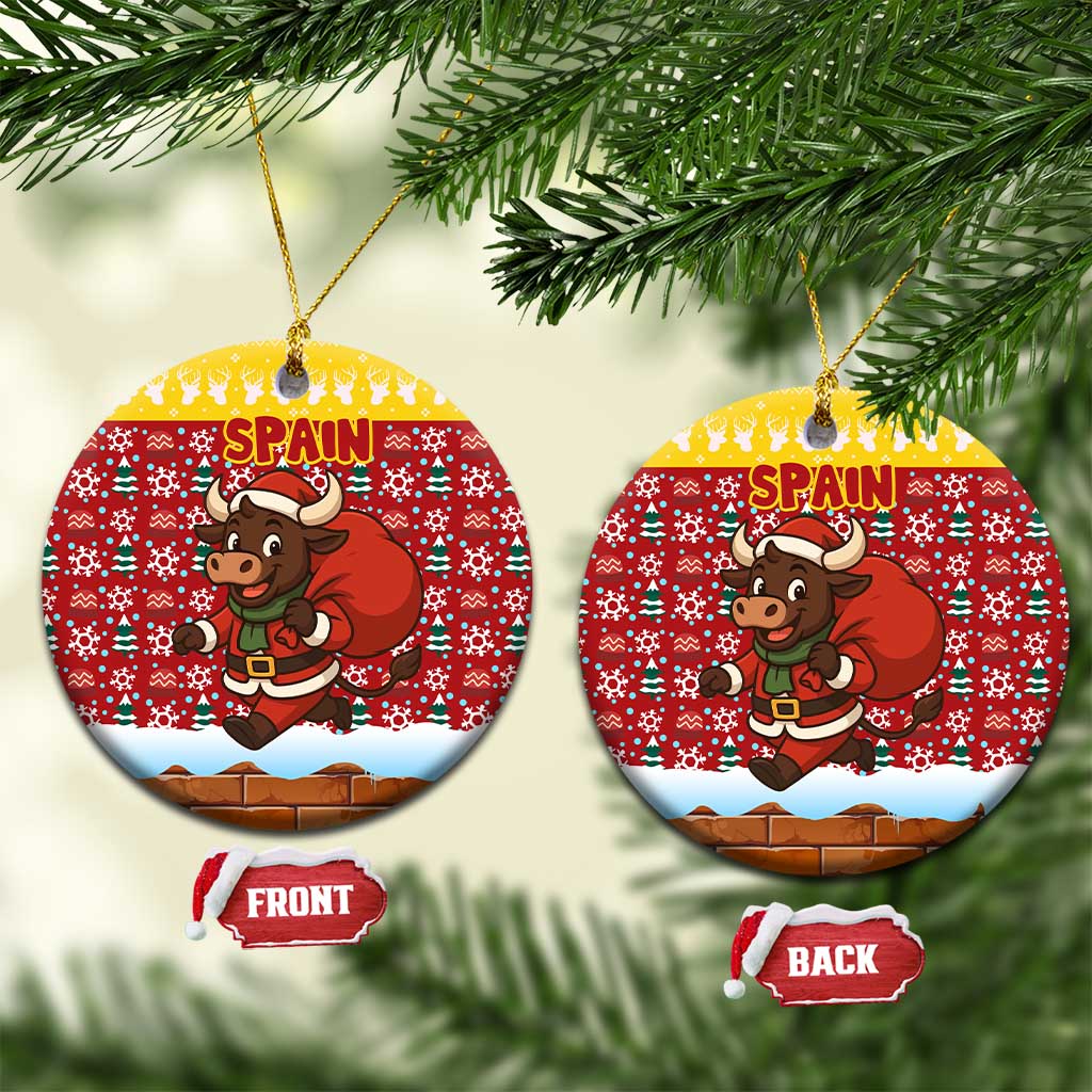 Spain Christmas Ceramic Ornament with Santa Bull Brick Chimney Wreath and Festive Holiday - Wonder Print Shop