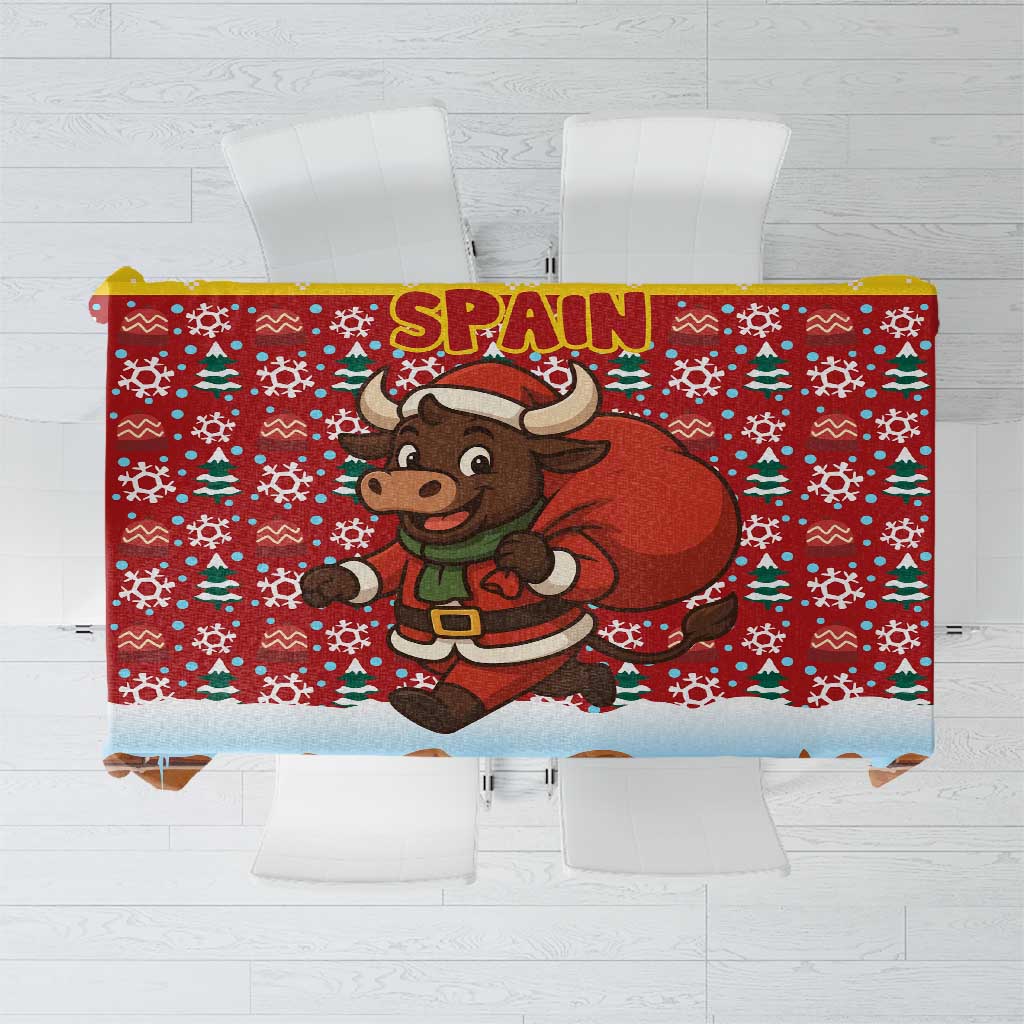 Spain Christmas Tablecloth with Santa Bull Brick Chimney Wreath and Festive Holiday - Wonder Print Shop