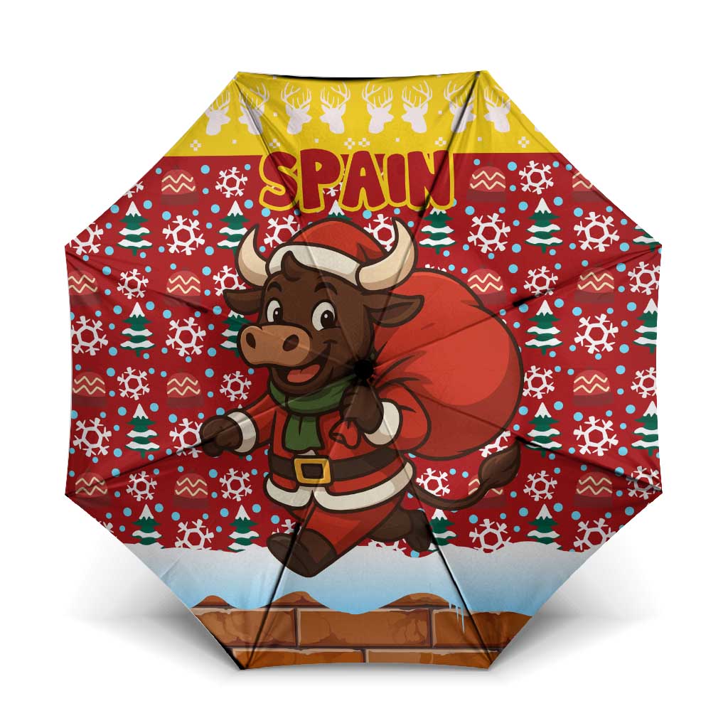 Spain Christmas Umbrella with Santa Bull Brick Chimney Wreath and Festive Holiday - Wonder Print Shop