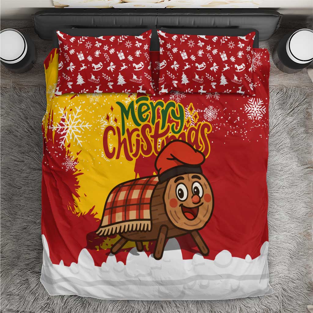 Spain Christmas Bedding Set with Tio de Nadal Log Snowflakes Spanish Flag and Holiday Wreath - Wonder Print Shop