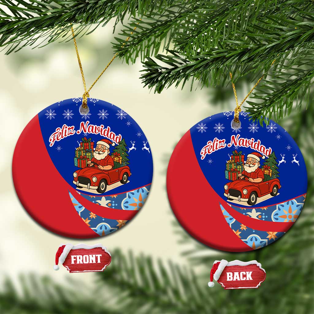 Cuba Christmas Ceramic Ornament with Santa Driving Classic Car Cuban Seal Feliz Navidad and Holiday Gift - Wonder Print Shop