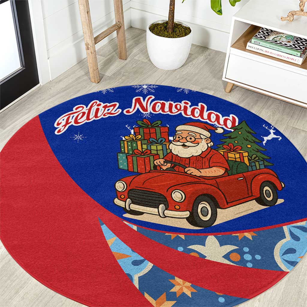 Cuba Christmas Round Carpet with Santa Driving Classic Car Cuban Seal Feliz Navidad and Holiday Gift - Wonder Print Shop