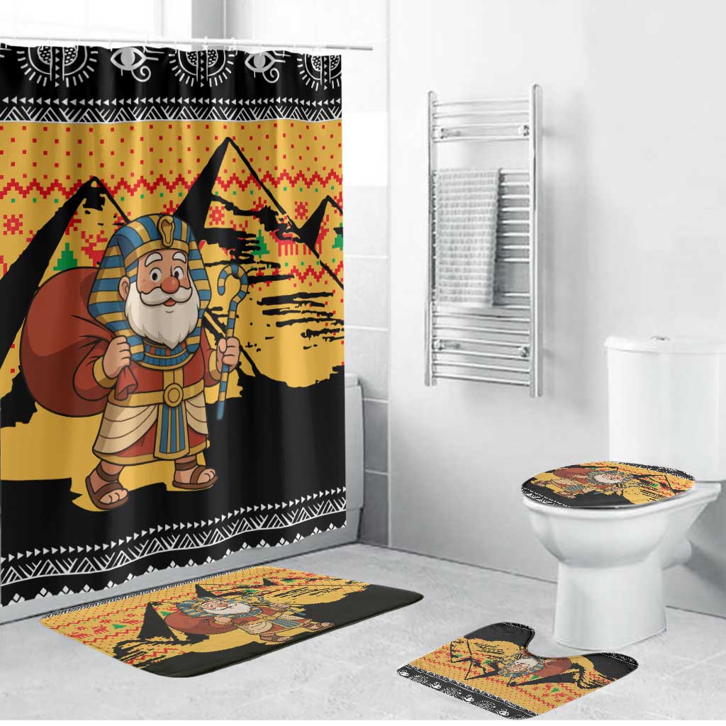 Egypt Christmas Bathroom Set with Pharaoh Santa Pyramids Eye of Horus and Ancient Egyptian - Wonder Print Shop