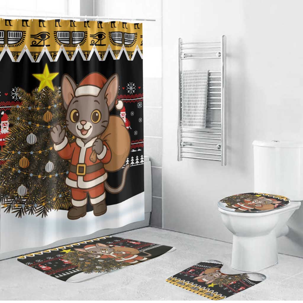 Egypt Christmas Bathroom Set with Santa Cat Sleigh Reindeer Christmas Tree and Ancient Hieroglyphic - Wonder Print Shop