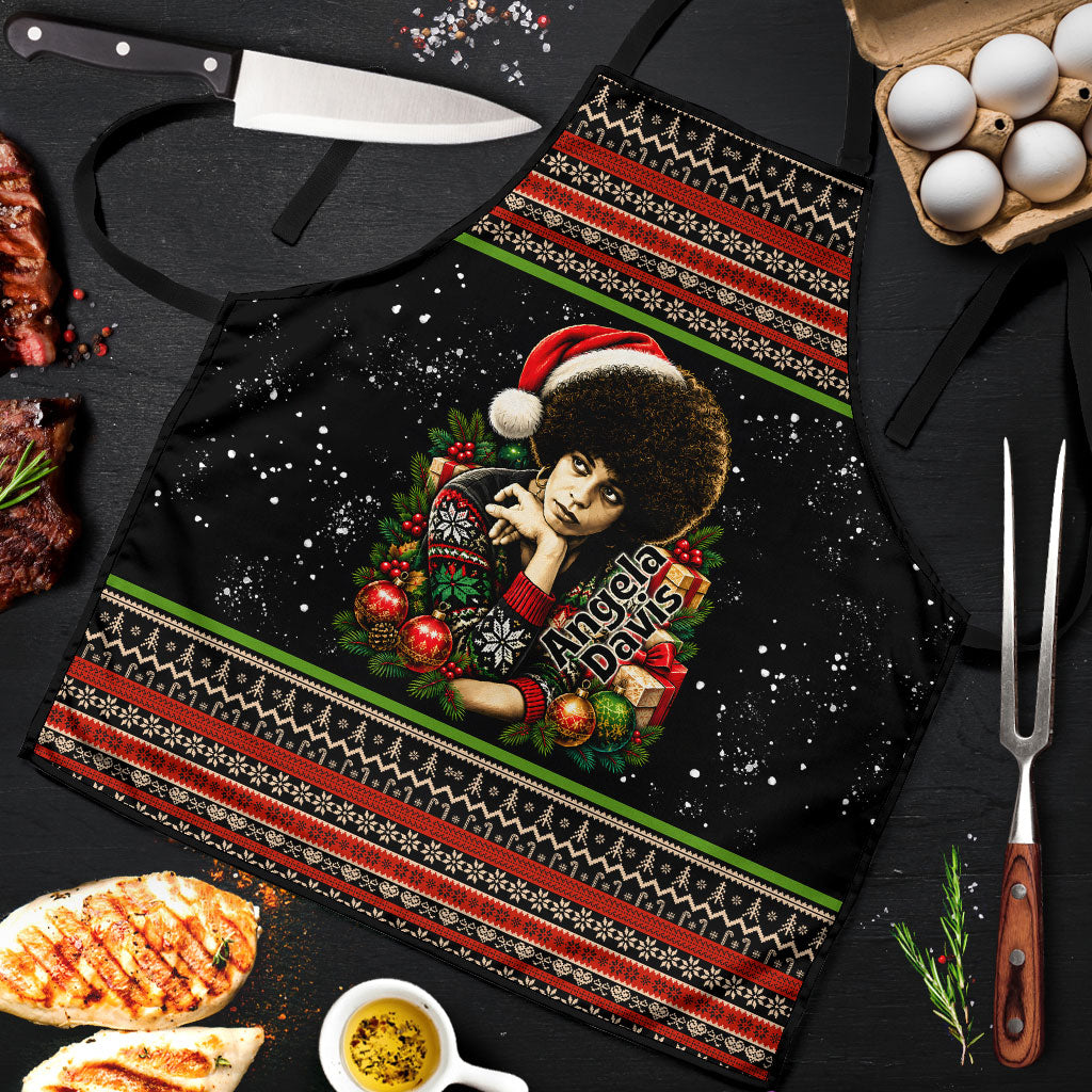 Angela Davis Merry Christmas Apron Ugly Christmas Pattern Civil Rights Black History