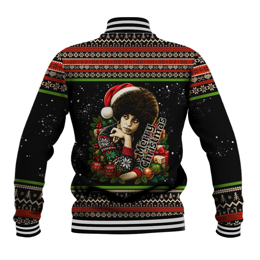 Angela Davis Merry Christmas Baseball Jacket Ugly Christmas Pattern Civil Rights Black History