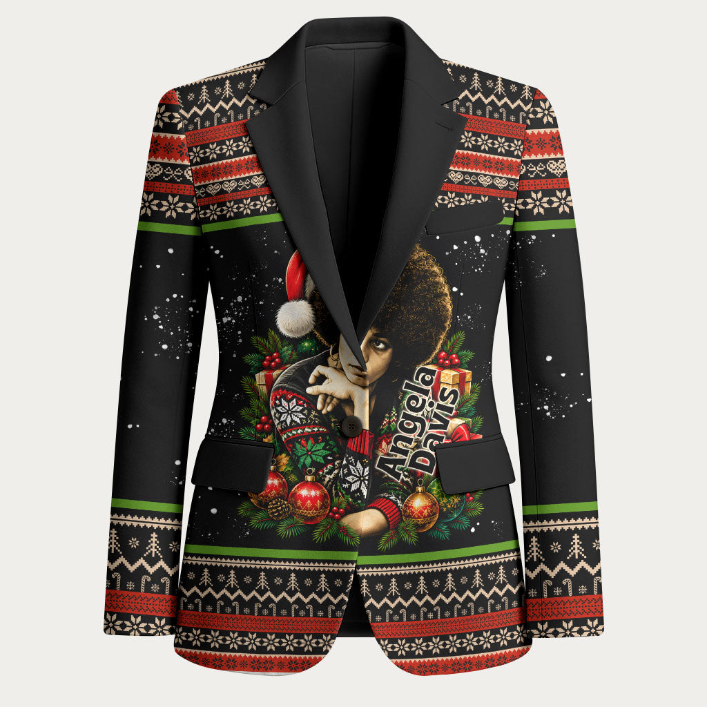 Angela Davis Merry Christmas Blazer Ugly Christmas Pattern Civil Rights Black History