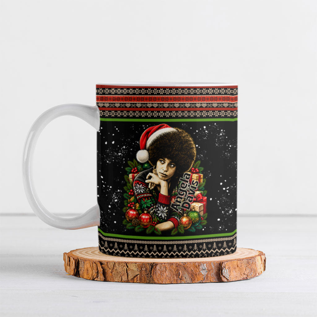Angela Davis Merry Christmas Ceramic Mug Ugly Christmas Pattern Civil Rights Black History