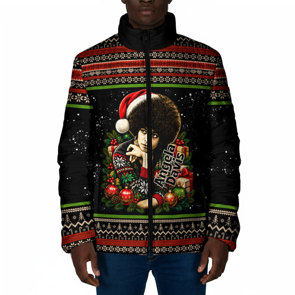 Angela Davis Merry Christmas Padded Jacket Ugly Christmas Pattern Civil Rights Black History