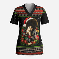 Angela Davis Merry Christmas Scrub Top Ugly Christmas Pattern Civil Rights Black History