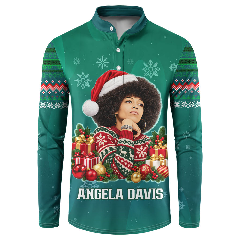 Angela Davis Civil Rights Black History Button Sweatshirt Ugly Christmas Pattern African American Heritage