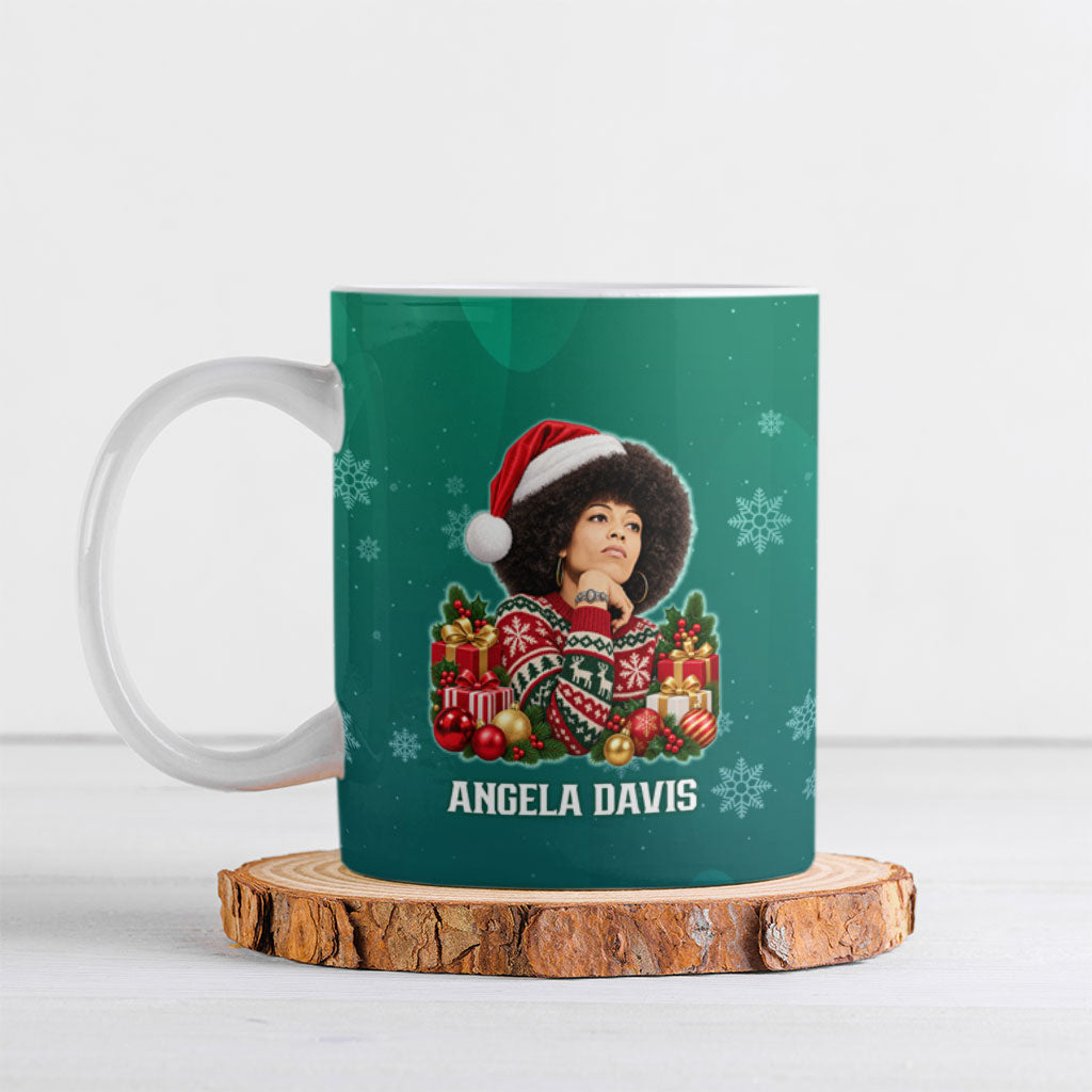 Angela Davis Civil Rights Black History Ceramic Mug Ugly Christmas Pattern African American Heritage