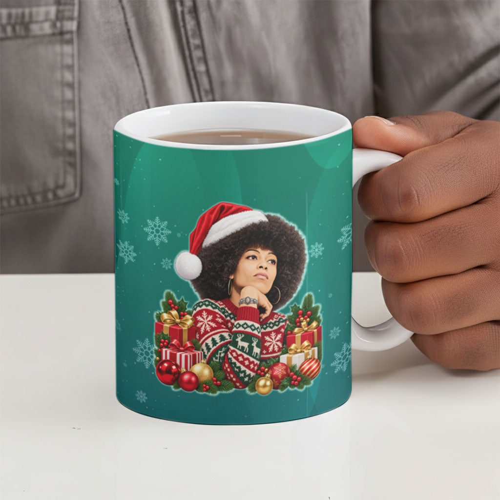 Angela Davis Civil Rights Black History Ceramic Mug Ugly Christmas Pattern African American Heritage