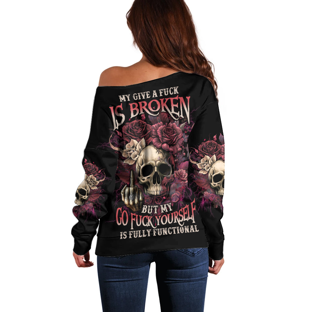 My Give A F Rose Skull Off Shoulder Sweater - Wonder Print Shop