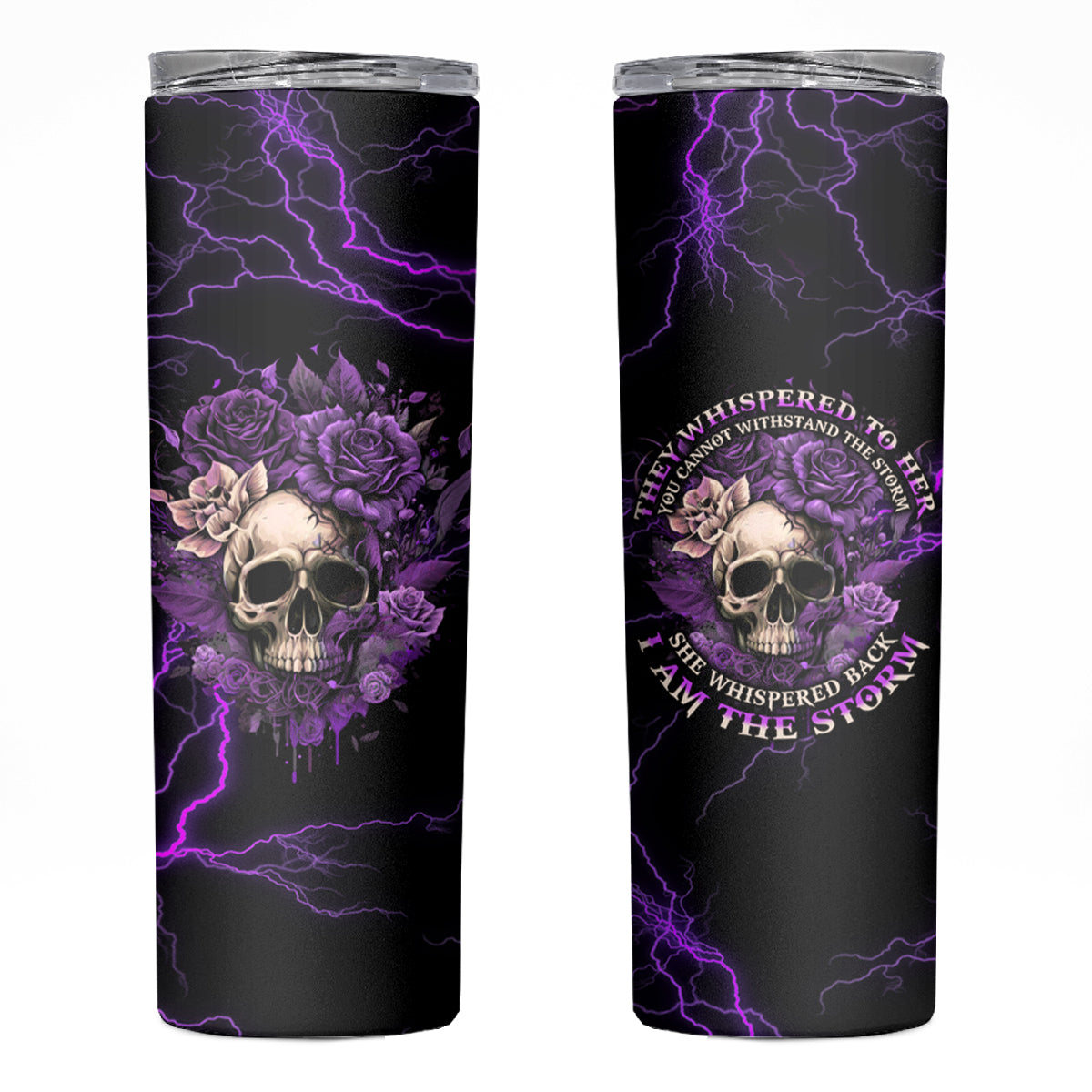 I Am The Storm Rose Skull Skinny Tumbler - Wonder Print Shop