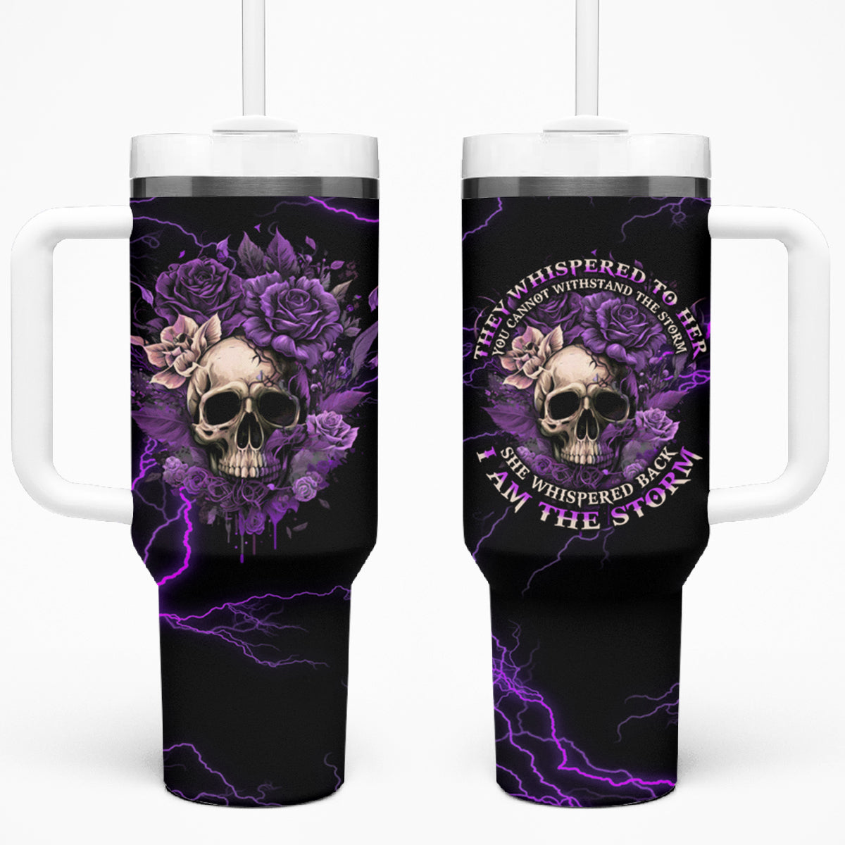 I Am The Storm Rose Skull Tumbler With Handle - Wonder Print Shop