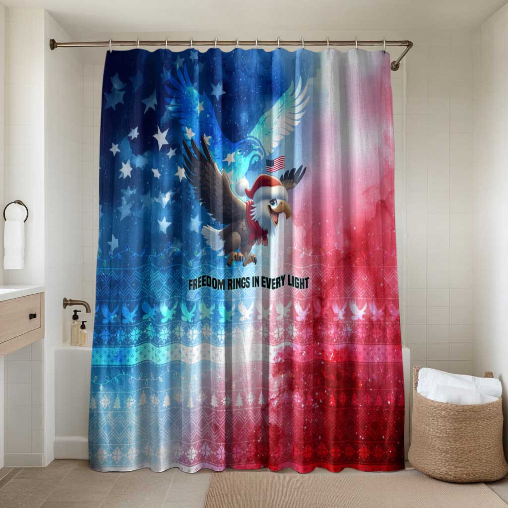 USA Christmas Bathroom Set with Santa Eagle Red White Blue Snowflake Pattern and American Flag - undefined